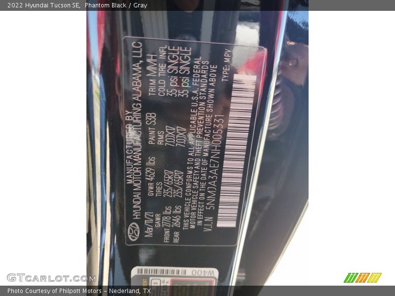 2022 Tucson SE Phantom Black Color Code S3B