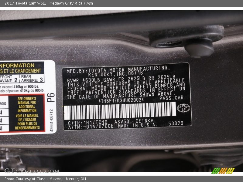 Predawn Gray Mica / Ash 2017 Toyota Camry SE