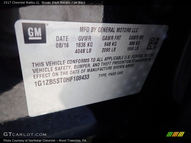 Mosaic Black Metallic / Jet Black 2017 Chevrolet Malibu LS