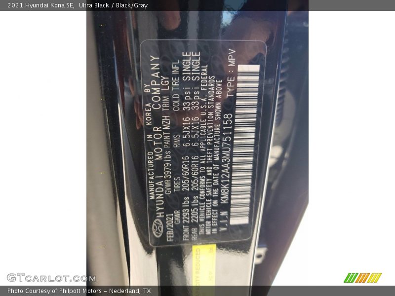 Ultra Black / Black/Gray 2021 Hyundai Kona SE
