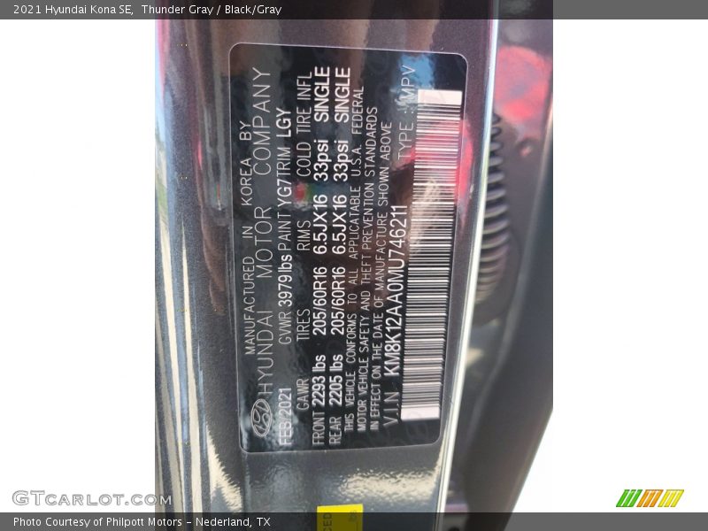 Thunder Gray / Black/Gray 2021 Hyundai Kona SE