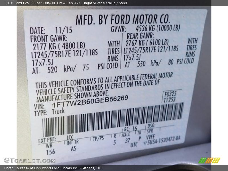 Ingot Silver Metallic / Steel 2016 Ford F250 Super Duty XL Crew Cab 4x4