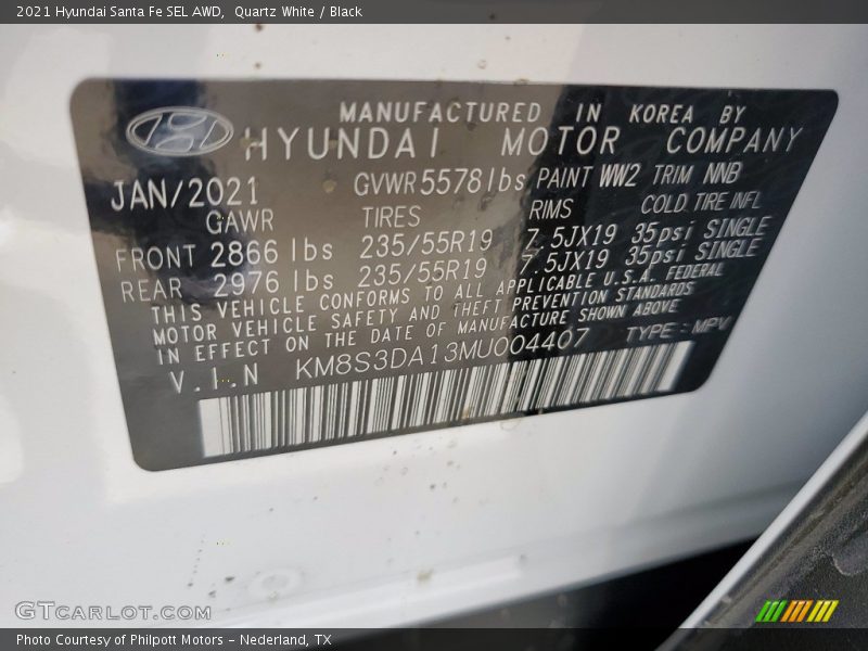 Quartz White / Black 2021 Hyundai Santa Fe SEL AWD