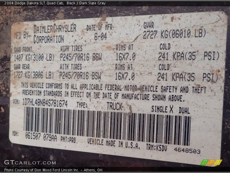 Black / Dark Slate Gray 2004 Dodge Dakota SLT Quad Cab