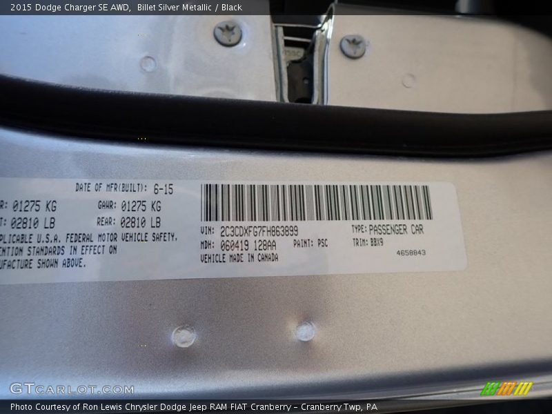 Billet Silver Metallic / Black 2015 Dodge Charger SE AWD