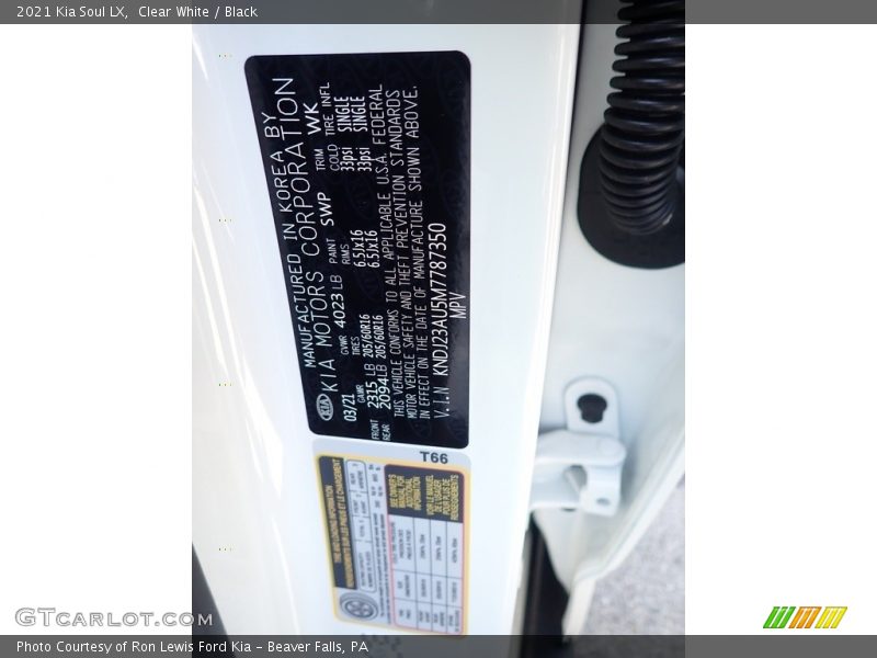 Clear White / Black 2021 Kia Soul LX