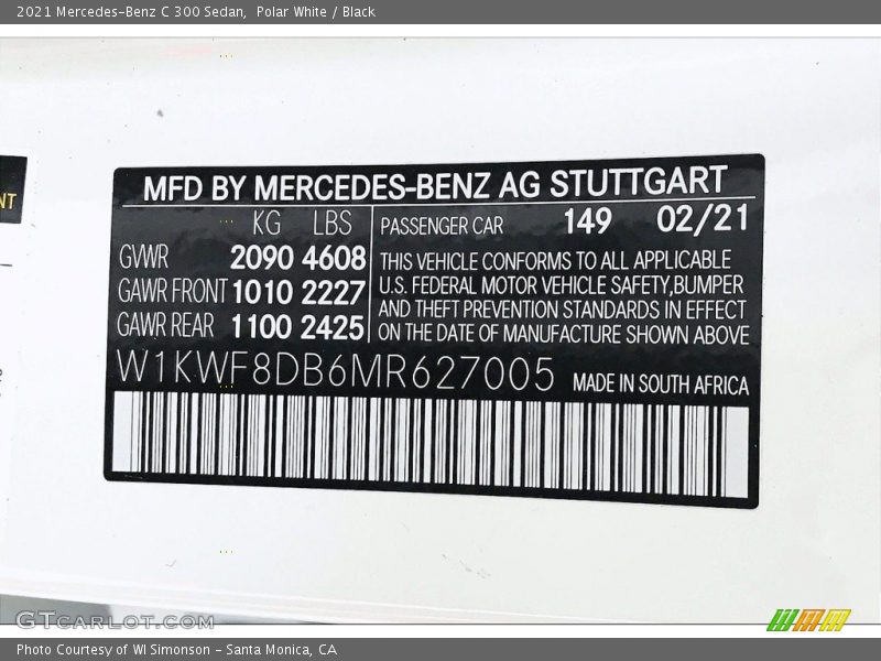 Polar White / Black 2021 Mercedes-Benz C 300 Sedan