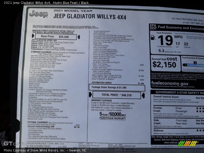 Hydro Blue Pearl / Black 2021 Jeep Gladiator Willys 4x4
