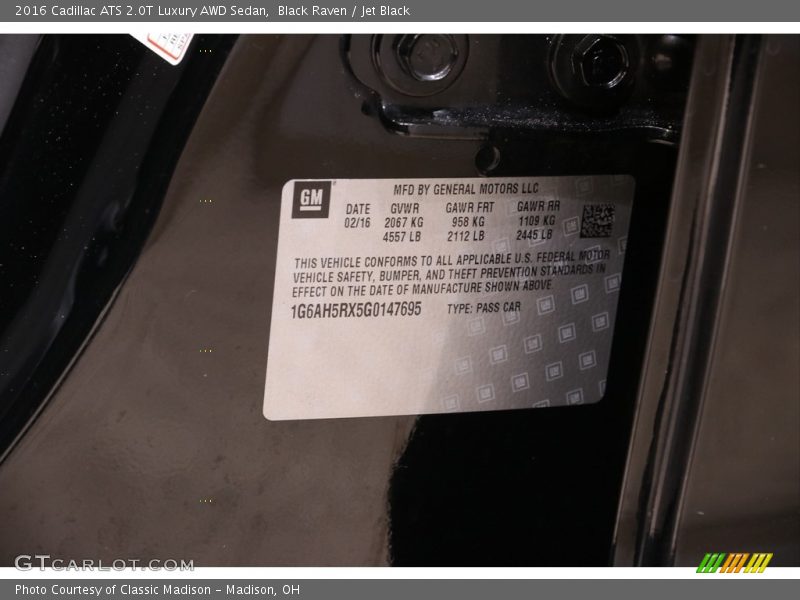 Black Raven / Jet Black 2016 Cadillac ATS 2.0T Luxury AWD Sedan