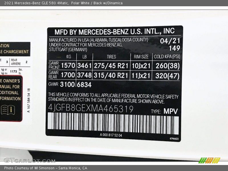 Polar White / Black w/Dinamica 2021 Mercedes-Benz GLE 580 4Matic