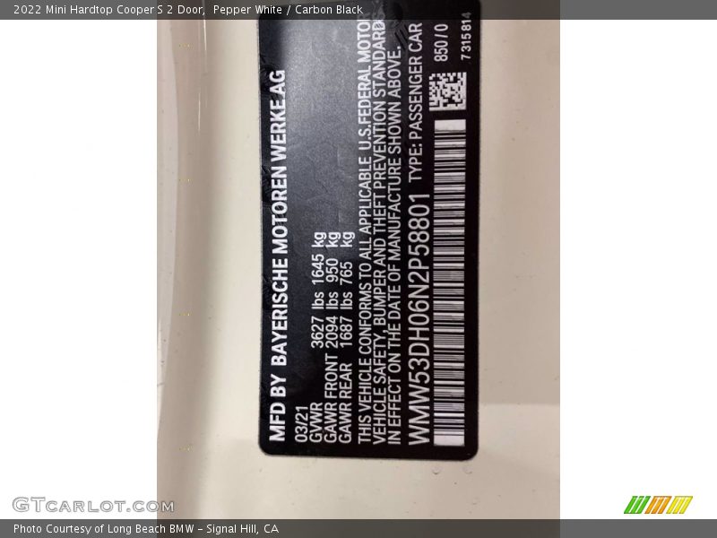 850 - 2022 Mini Hardtop Cooper S 2 Door