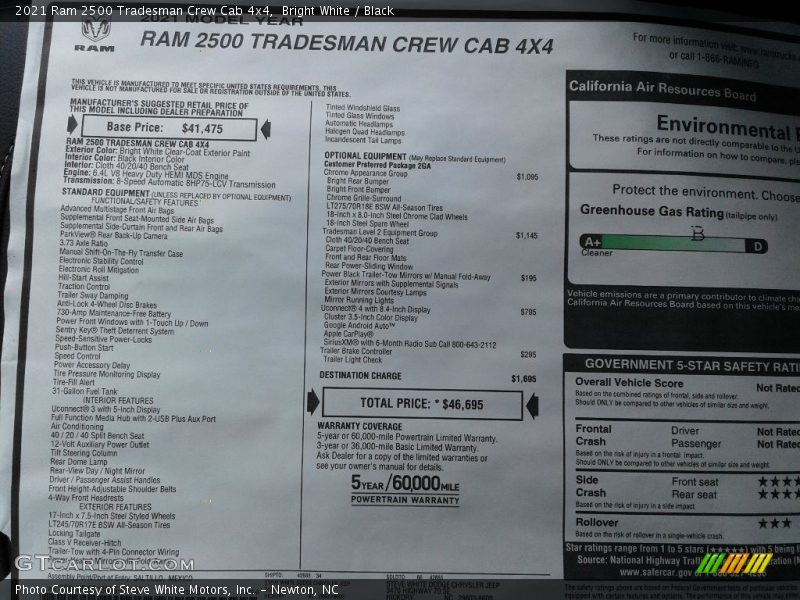 Bright White / Black 2021 Ram 2500 Tradesman Crew Cab 4x4