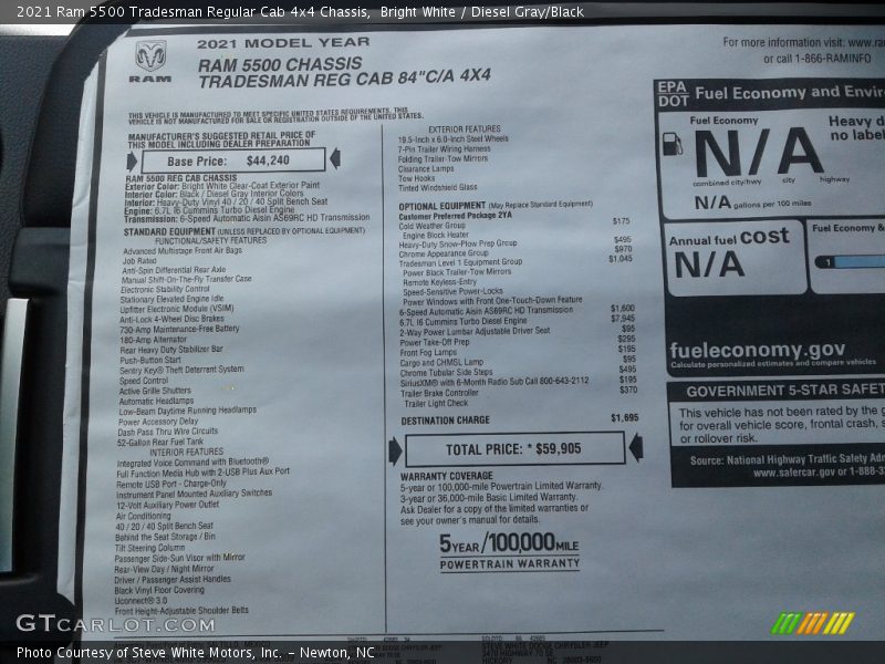 Bright White / Diesel Gray/Black 2021 Ram 5500 Tradesman Regular Cab 4x4 Chassis