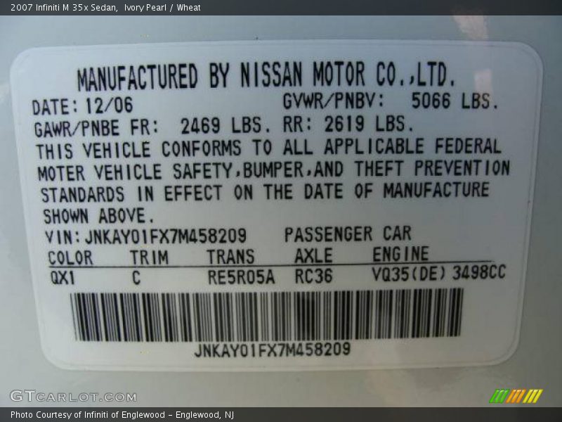 Ivory Pearl / Wheat 2007 Infiniti M 35x Sedan