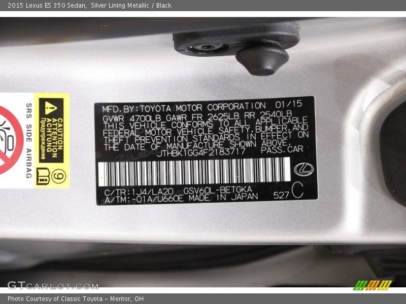 2015 ES 350 Sedan Silver Lining Metallic Color Code 1J4