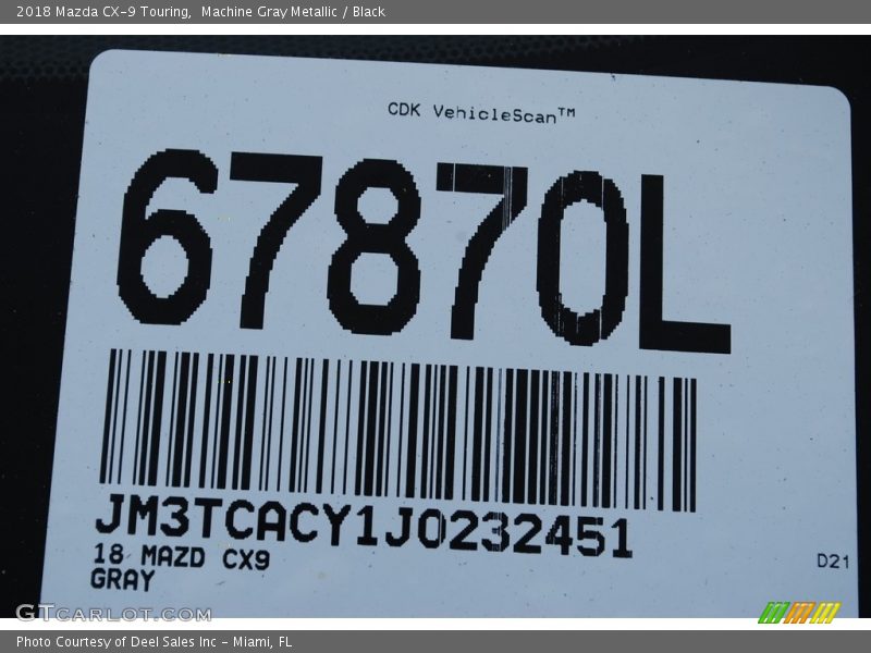Machine Gray Metallic / Black 2018 Mazda CX-9 Touring