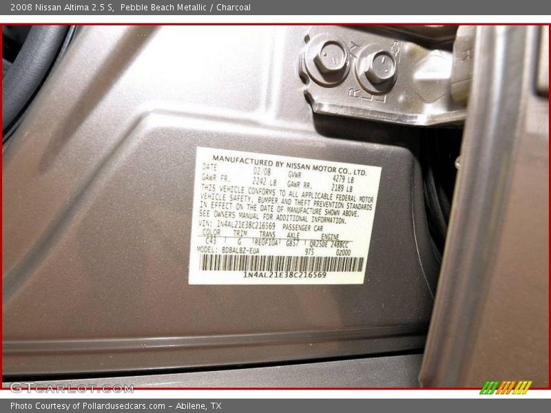 Pebble Beach Metallic / Charcoal 2008 Nissan Altima 2.5 S