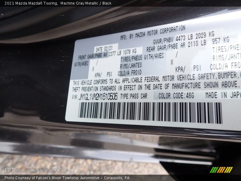 Machine Gray Metallic / Black 2021 Mazda Mazda6 Touring