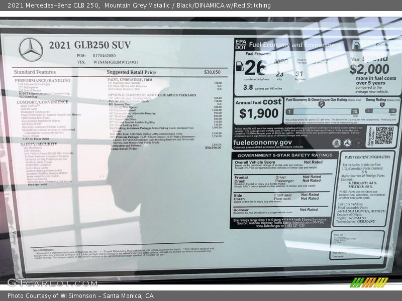 Mountain Grey Metallic / Black/DINAMICA w/Red Stitching 2021 Mercedes-Benz GLB 250