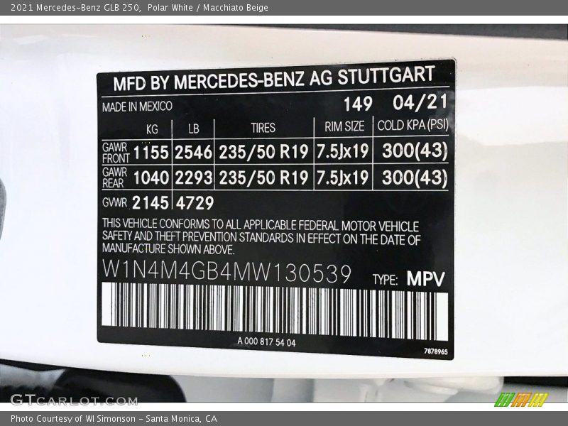 Polar White / Macchiato Beige 2021 Mercedes-Benz GLB 250