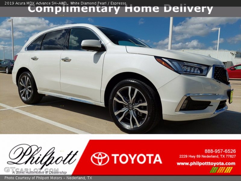 White Diamond Pearl / Espresso 2019 Acura MDX Advance SH-AWD