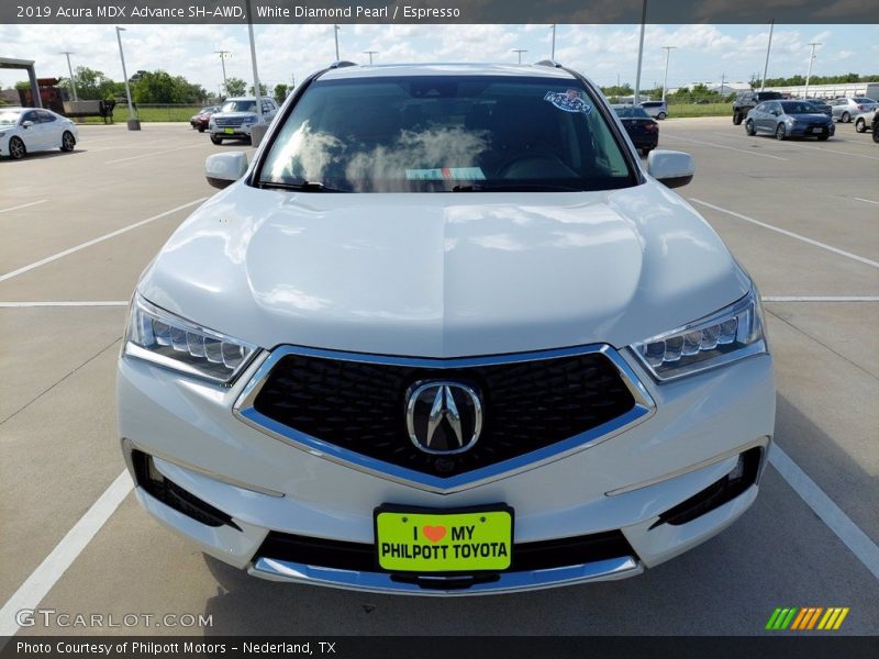 White Diamond Pearl / Espresso 2019 Acura MDX Advance SH-AWD