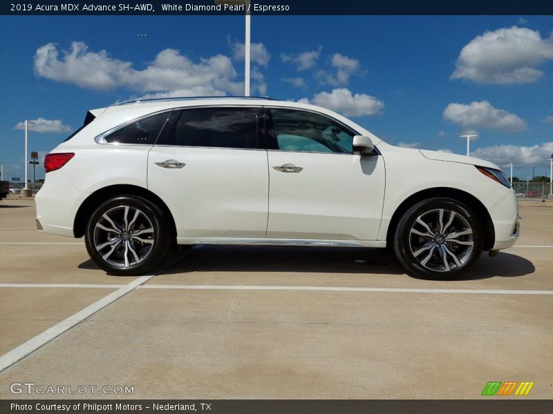 White Diamond Pearl / Espresso 2019 Acura MDX Advance SH-AWD