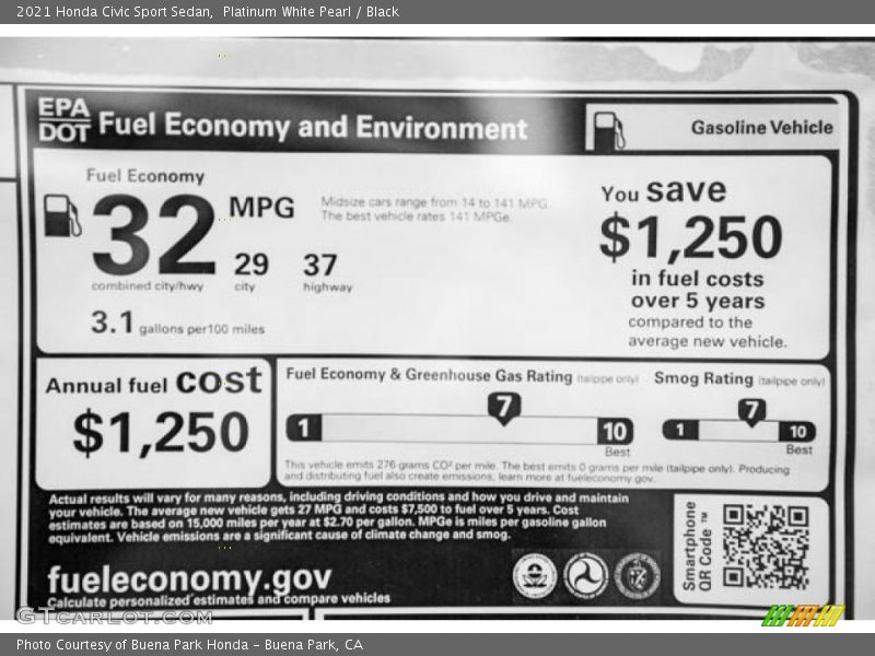 Platinum White Pearl / Black 2021 Honda Civic Sport Sedan
