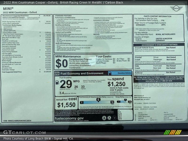 British Racing Green IV Metallic / Carbon Black 2022 Mini Countryman Cooper -Oxford