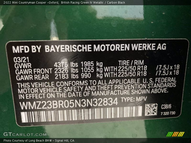 British Racing Green IV Metallic / Carbon Black 2022 Mini Countryman Cooper -Oxford