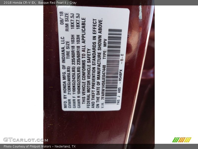 Basque Red Pearl II / Gray 2018 Honda CR-V EX