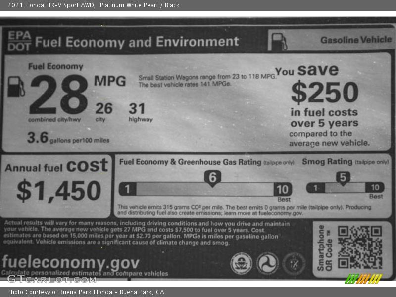 Platinum White Pearl / Black 2021 Honda HR-V Sport AWD