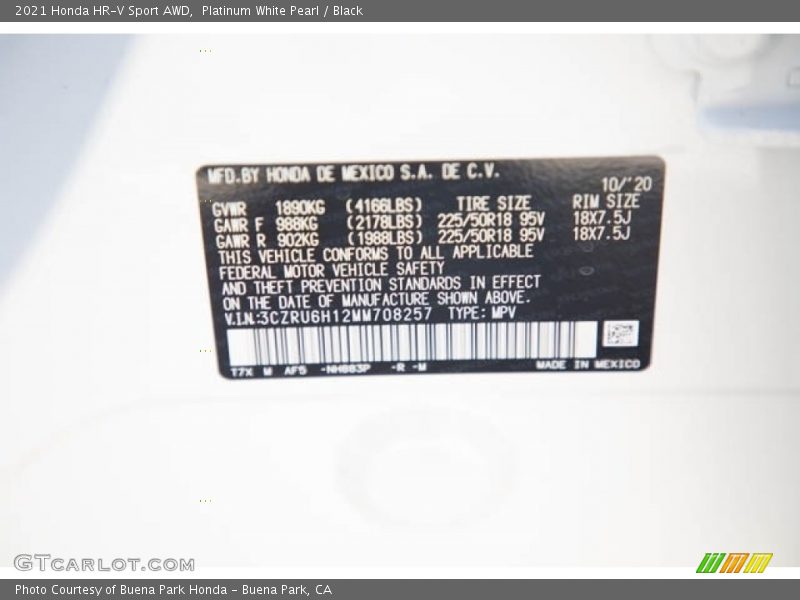 Platinum White Pearl / Black 2021 Honda HR-V Sport AWD