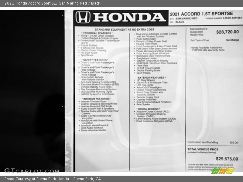 San Marino Red / Black 2021 Honda Accord Sport SE
