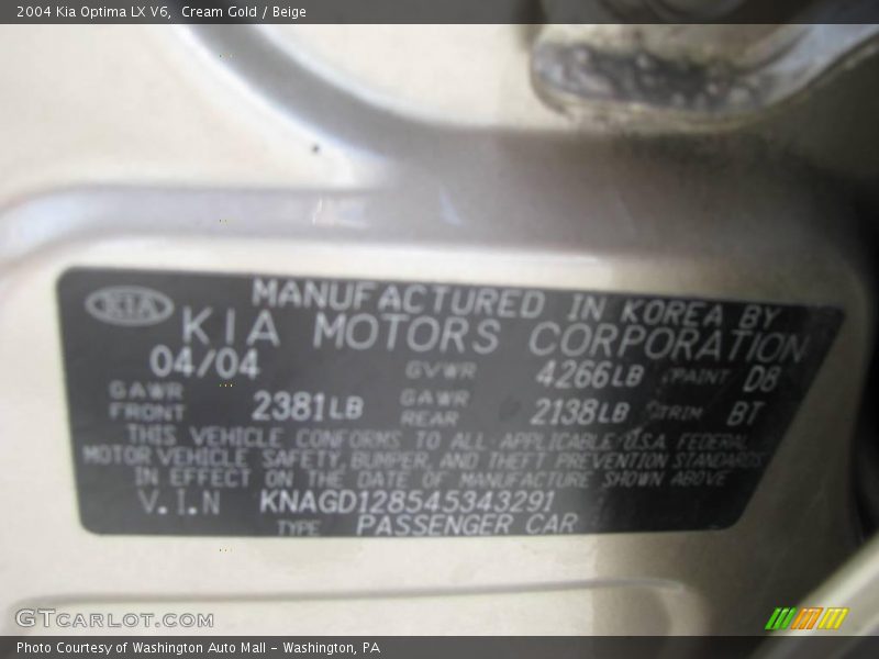 Cream Gold / Beige 2004 Kia Optima LX V6