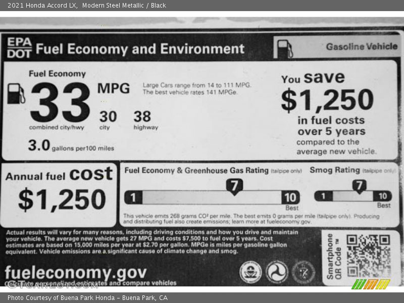 Modern Steel Metallic / Black 2021 Honda Accord LX