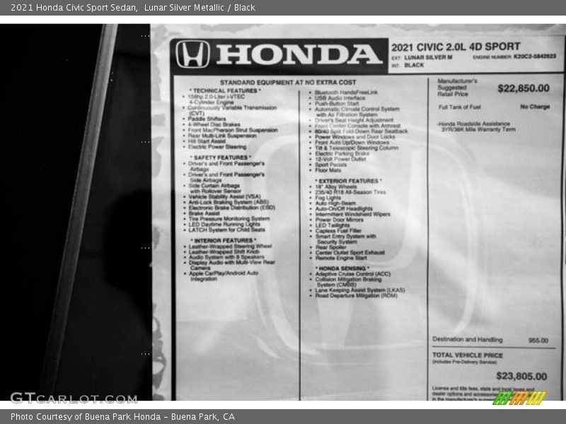 Lunar Silver Metallic / Black 2021 Honda Civic Sport Sedan