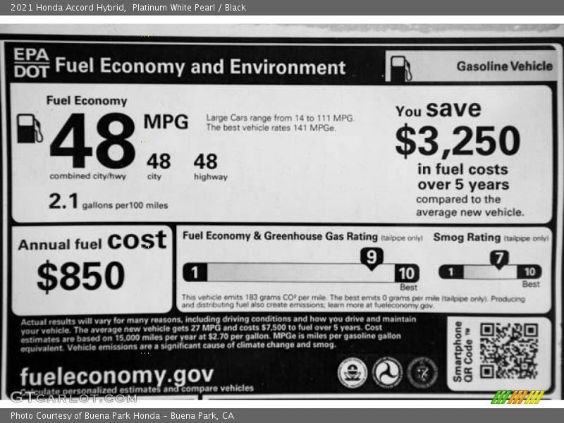 Platinum White Pearl / Black 2021 Honda Accord Hybrid
