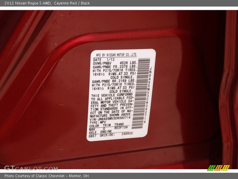 Cayenne Red / Black 2012 Nissan Rogue S AWD