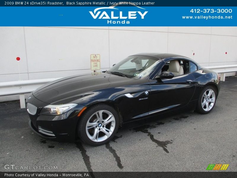 Black Sapphire Metallic / Ivory White Nappa Leather 2009 BMW Z4 sDrive35i Roadster