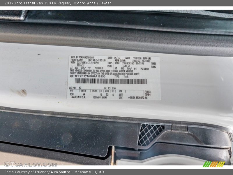 Oxford White / Pewter 2017 Ford Transit Van 150 LR Regular