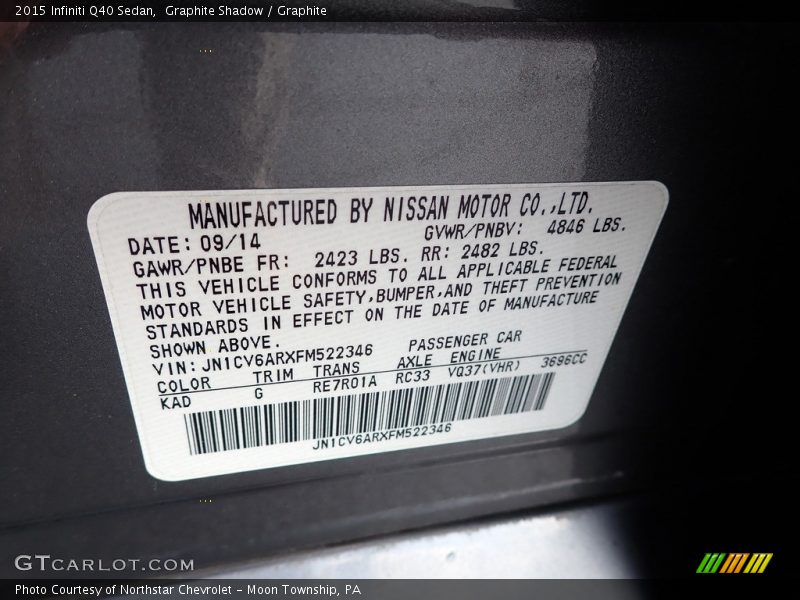 2015 Q40 Sedan Graphite Shadow Color Code KAD