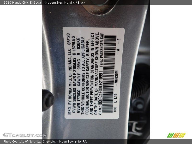 Modern Steel Metallic / Black 2020 Honda Civic EX Sedan