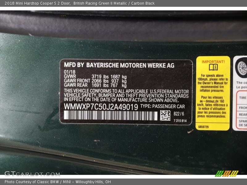 British Racing Green II Metallic / Carbon Black 2018 Mini Hardtop Cooper S 2 Door