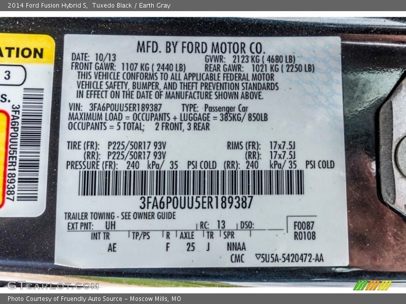 Tuxedo Black / Earth Gray 2014 Ford Fusion Hybrid S