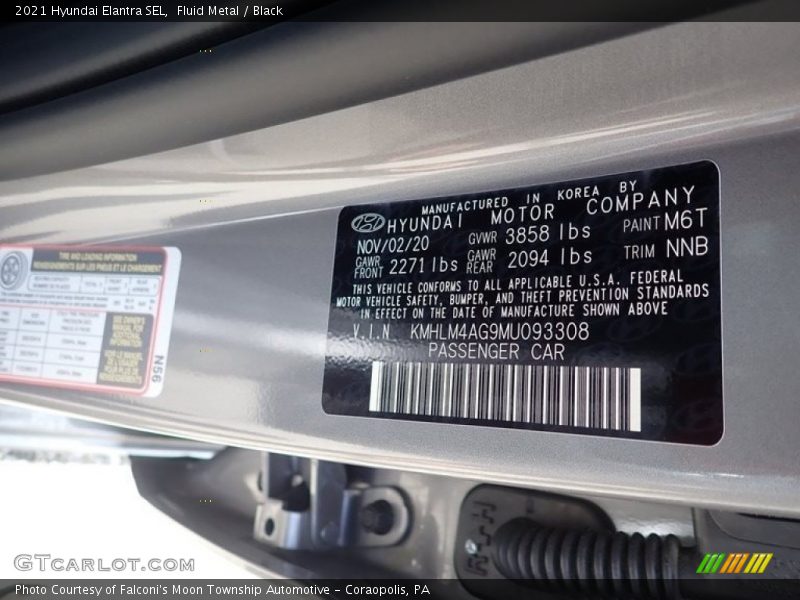 Fluid Metal / Black 2021 Hyundai Elantra SEL
