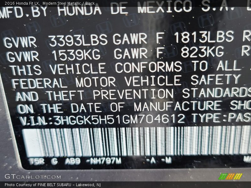 2016 Fit LX Modern Steel Metallic Color Code NH797M