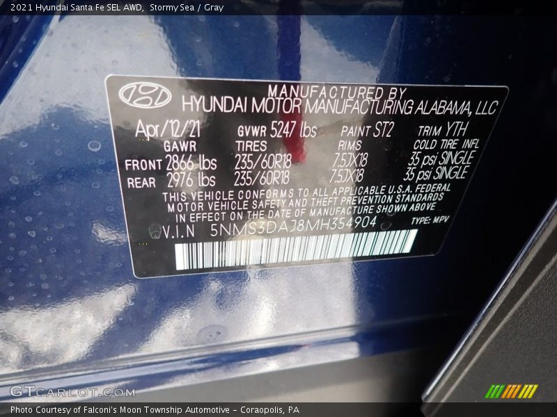 Stormy Sea / Gray 2021 Hyundai Santa Fe SEL AWD