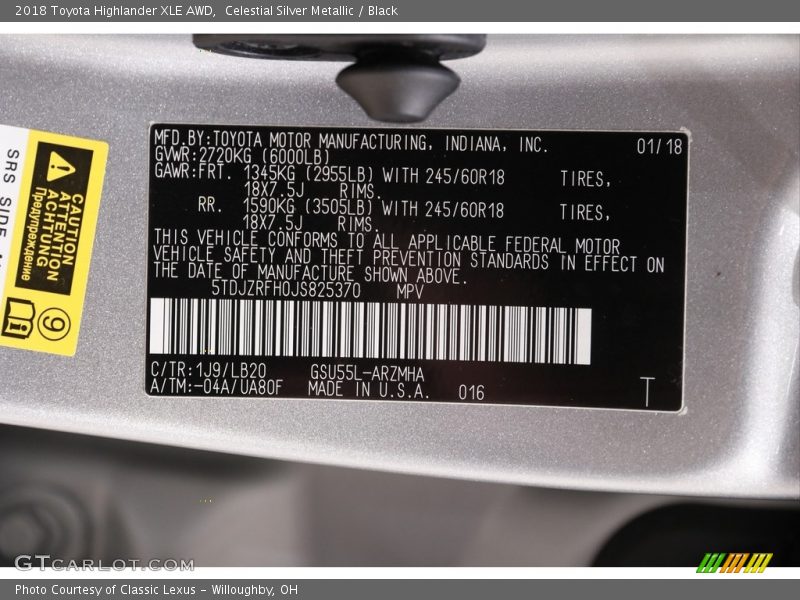 Celestial Silver Metallic / Black 2018 Toyota Highlander XLE AWD