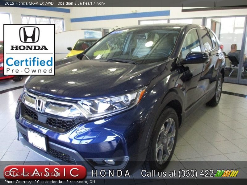Obsidian Blue Pearl / Ivory 2019 Honda CR-V EX AWD